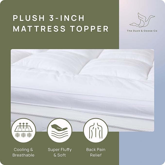 Plush Extra Thick Twin Mattress Topper, Soft & Cooling Pillow Top Bed Topper for Back Pain with 300TC Cotton Cover, Overfilled Mattress Pad Cover for Back Pain, Fit to 6”-22” Mattress.