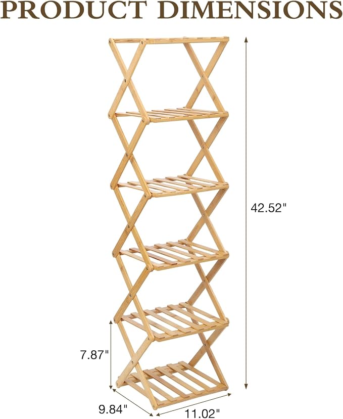 Bamboo Shoe Rack 6 Tier Foldable Shoe Rack Narrow Vertical Shoe Organizer Free Standing Shelf, Multifunctional Slim Storage for Entryway, Corner, Bedroom, Hallway, Wood Color - Image 3