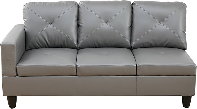 Faux Leather L-Shape Sectional Sofa, 3 Piece Couch with Storage Ottoman & Right Chaise Lounge, 97" Button Tufted Upholstered Corner Couch for Home, Living Room, Apartment, Dark Gray