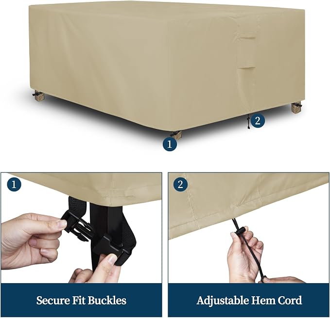 Easy-Going Rectangle Patio Furniture Cover Waterproof Outdoor Dining Table and Chair Cover Anti-UV Outside Sectional Sofa Set Covers (88"L x 58"W x 28"H, Camel) - Image 5