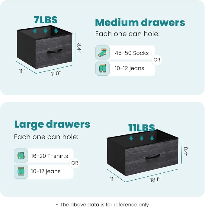 OLIXIS Dresser for Bedroom with 5 Drawers, Wide Chest of Drawers, Fabric Bedroom Dresser with Drawer Organizer, Storage Organizer Unit with Fabric Bins for Closet, Living Room, Hallway, Black Wood - Image 3