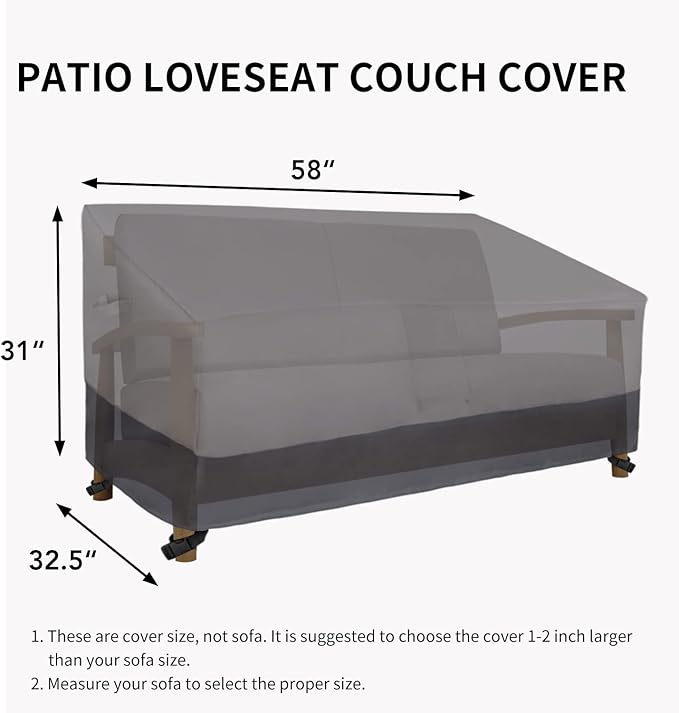 Easy-Going Heavy Duty 2 Seater Outdoor Loveseat Cover, Waterproof Windproof Patio Furniture Sofa Cover with Air Vent (58Wx32.5Dx31H inch, Gray/Dark Gray) - Image 6