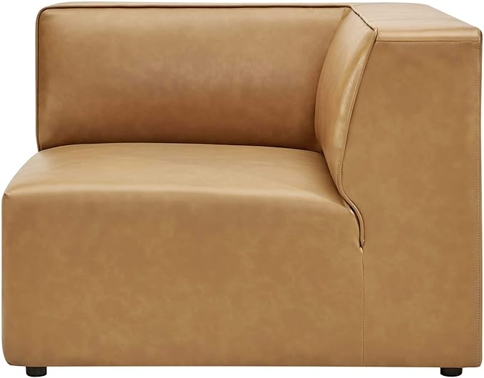 Modway Mingle Vegan Leather Sectional Sofa Corner Chair in Tan
