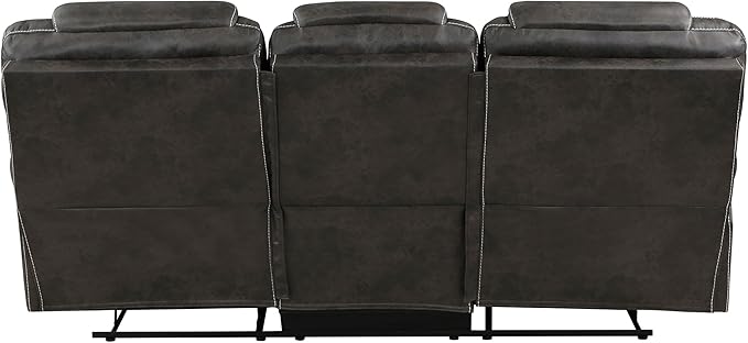 Lexicon Manual Double Reclining Sofa, Polished Microfiber Wall Hugger 3 Seater Manual Tab Pull Sofa Recliner for Living Room, Pillow Top Armrest, Padded Headrest, Easy Assembly, Chocolate