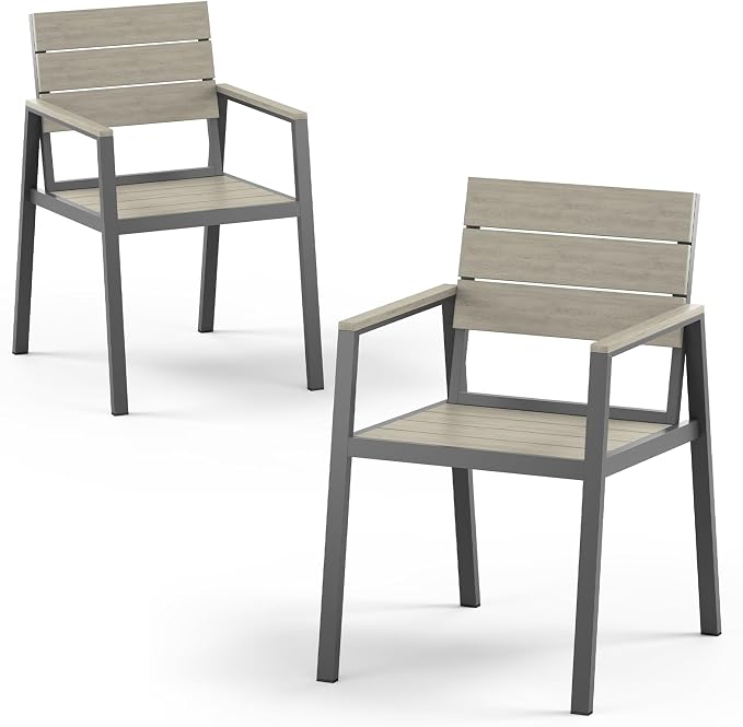 Outdoor Patio Dining Chairs Set of 2, 350LBS Capacity Aluminum Patio Dining Chairs with Armrests, Weather-Resistant for Lawn, Garden, Yard, Poolside and Indoor Use (Gray) by Oasbira