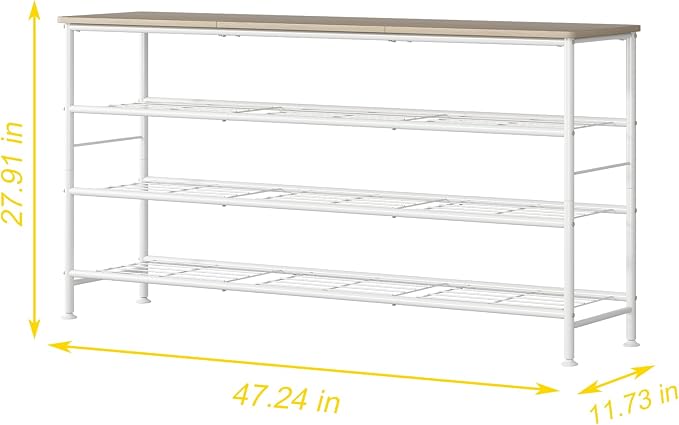 SUOERNUO Shoe Rack Organizer 4 Tier for Closet Entryway Free Standing Metal Storage Shoe Shelf with MDF Top Board (White+Oak, Large 4 Tier) - Image 3