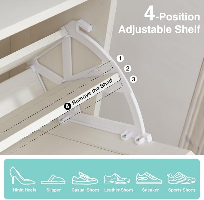 Barnyatoh Shoe Storage Cabinet,Farmhouse Shoe Organizer with 2 Flip Drawers & Barn Door Design,Freestanding Hidden Slim Narrow Shoe Rack Cabinet with Open Storage for Entryway, Foyer,Antique White - Image 5