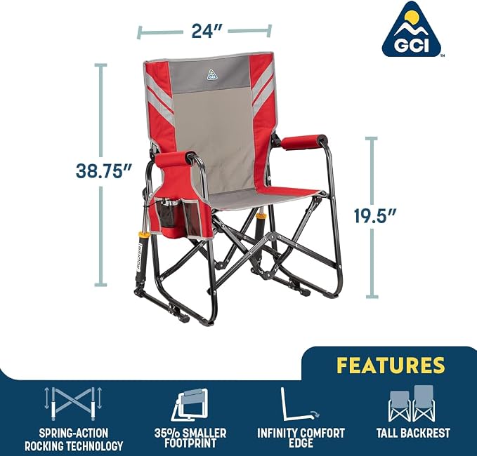 GCI Outdoor Stowaway Rocker - Varsity Black/Gray - Image 2