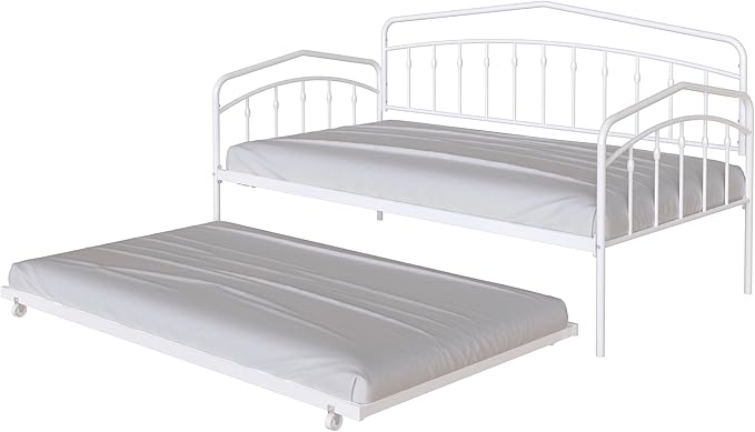GDFStudio Twin Daybed with Trundle,Metal Sofa Bed Set,Rollaway Daybed Couch Bed Frame for Bedroom Living Room Guest Room White