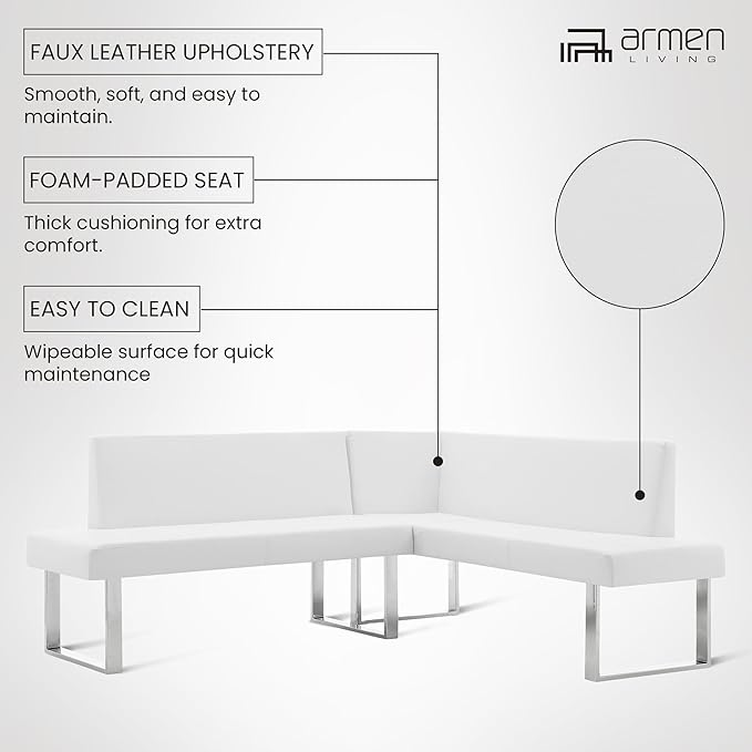 Armen Living Amanda Sectional in White and Chrome Finish 79.5"x58"x22"