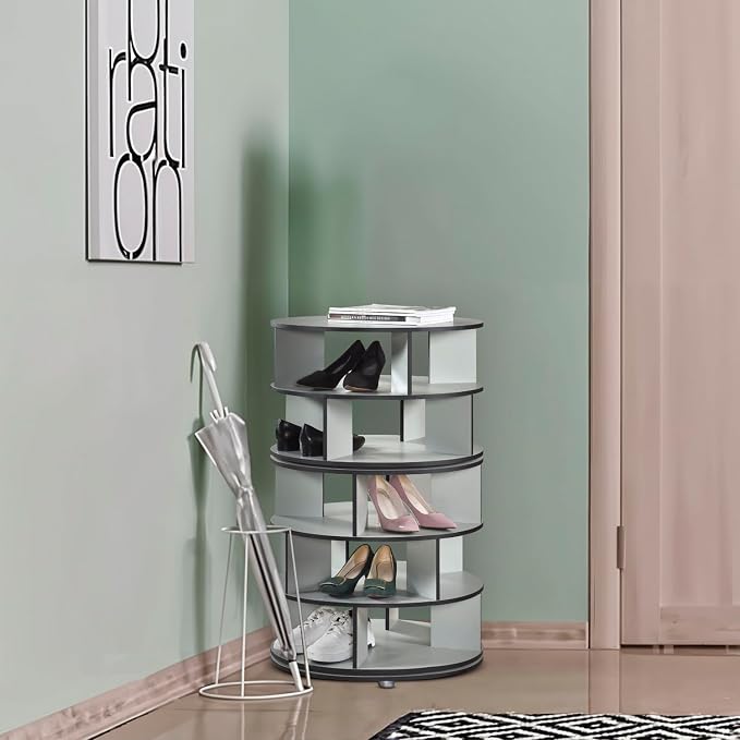 Kings Brand Furniture - 5-Tier Rotating Shoe Rack, 360° Revolving Lazy Susan Spinning Shoe Rack Tower Storage Organizer for Closet Entryway Bedroom Hallway, Green - Image 6