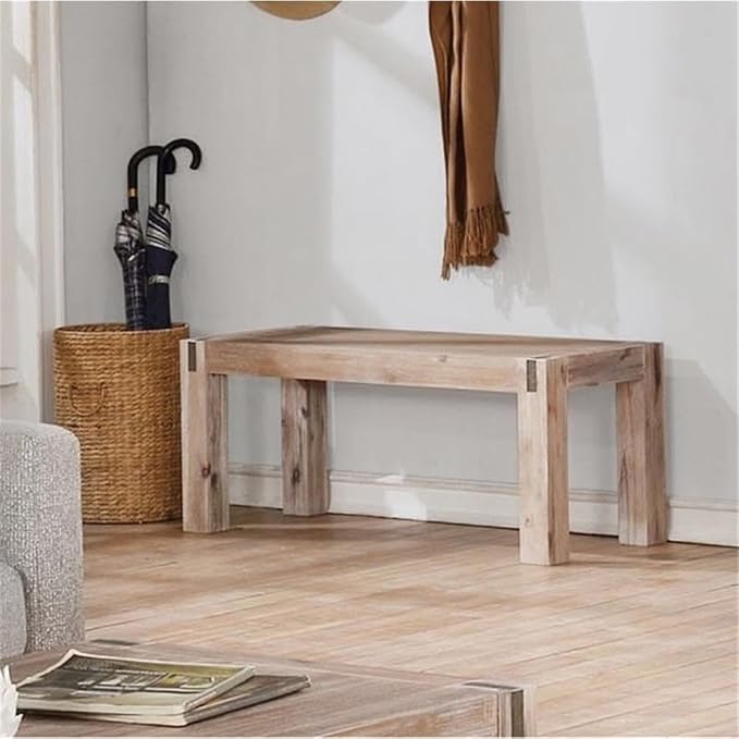 Woodstock Bench - 36 in. Standard Bench with Metal Bronze Finish Inset, Modern Farmhouse Rustic Solid Acacia Wood Legs, Entryway Furniture for Living Room - Image 3