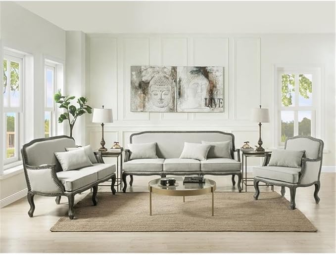 Acme Furniture Upholstered Sofa with Nailhead Trim, Cream and Brown