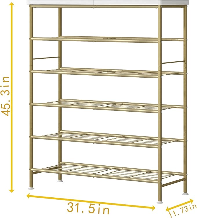 SUOERNUO Shoe Rack Organizer 6 Tier for Closet Entryway Free Standing Metal Storage Shoe Shelf with MDF Top Board，Gold - Image 6