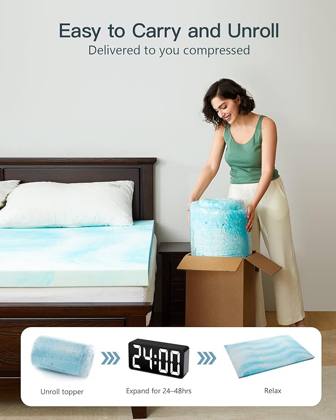 PERLECARE 4 Inch Twin Memory Foam Mattress Topper, Cooling Gel Infused Mattress Pad, Ventilated Bed Topper for Pressure Relief, Dorm Room Essentials, Blue