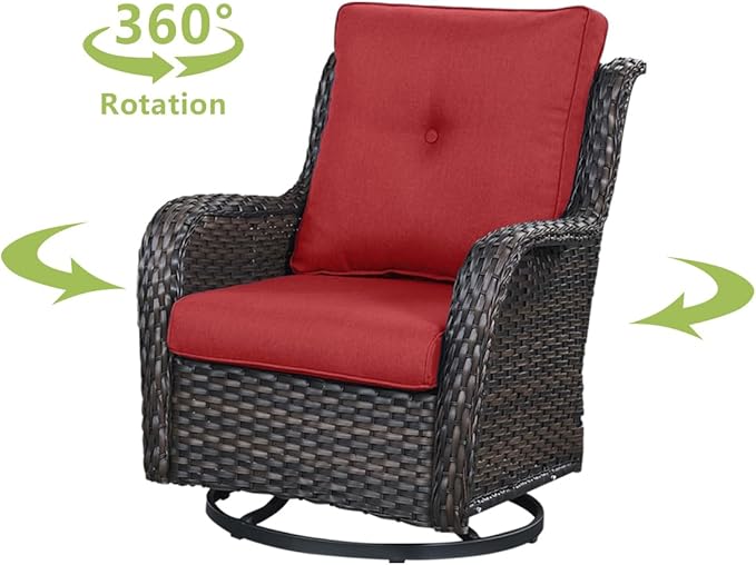 HUMMUH 7 Pieces Patio Furniture Set with Fire Pit Table Outdoor Conversation Set PE Wicker Patio Couch Swivel Glider Chairs Ottomans for Balcony Garden,Lawn,Deck
