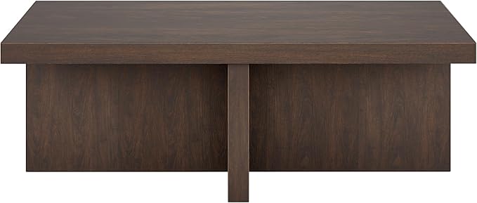 Henn&Hart 44" Rectangular Pedestal Low-Profile Coffee Table for Living Room, Family Room, or Office, Alder Brown