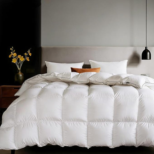 Goose Feather Down Fiber Comforters California King Size, Extra Fluffy White Duvet Insert, Ultra-Soft, Breathable, Noiseless, All Season Hotel Luxury Bedding Comforters 104"x96"