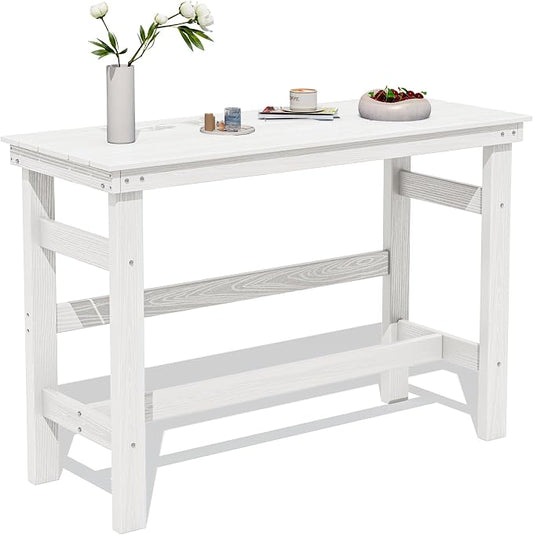 SERWALL 41" Outdoor Bar Table, HDPE Patio Bar Counter Height Table, All Weather Adirondack Outdoor Bar Height Table, Rectangle Patio Bar Table for Outside, Garden, Backyard, Balcony, Poolside, White by SERWALL