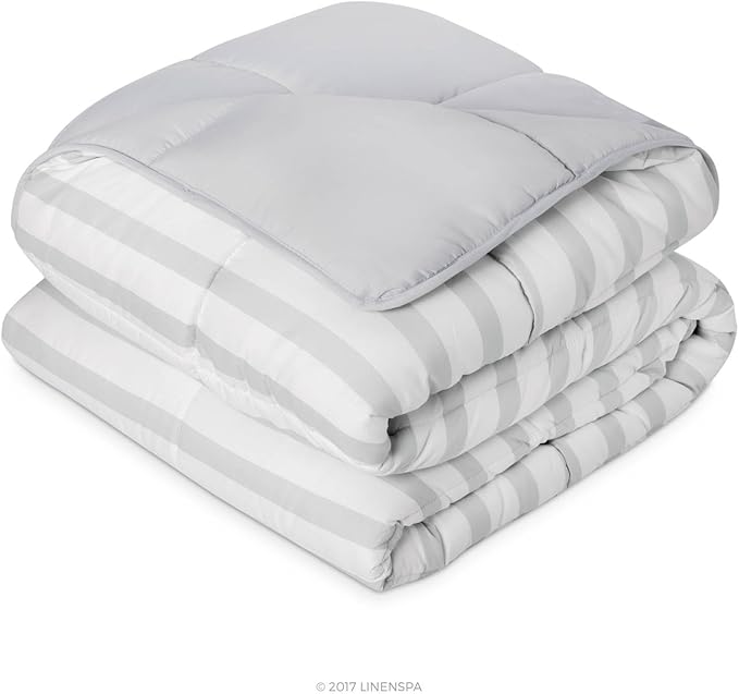 Linenspa Comforter Duvet Insert Full Grey/White Down Alternative All Season Microfiber-Full Size - Box Stitched