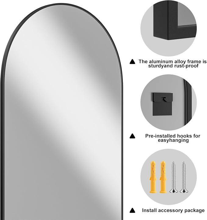 Rowjut Arched Wall Mirror 30"x20"Window Mirrors, Decorative Wall & Iron Framed Bathroom Mirror, Arched Top Wall Mirrors for Entryway. Living Room, Bedroom, Fireplace .（Black - Image 3