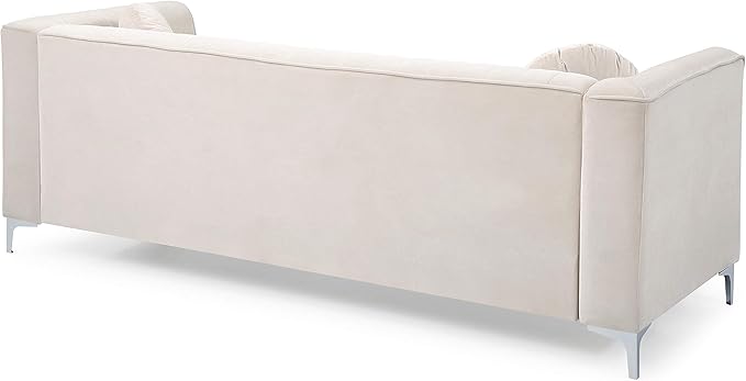 Glory Furniture Delray Velvet Upholstered Sofa in Ivory/Chrome Legs
