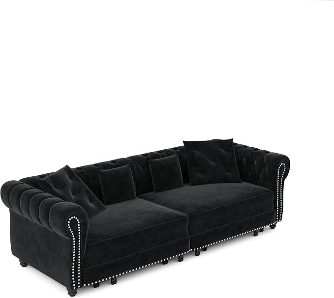 Eafurn 3 in 1 Oversized Chesterfield Loveseat Sofa Convertible Pull Out Sleeper Sofabed King Size Couch Bed w/Movable Ottoman and Nailhead Trim for Living Room Tufted Velvet Recliner Daybed Sofacama