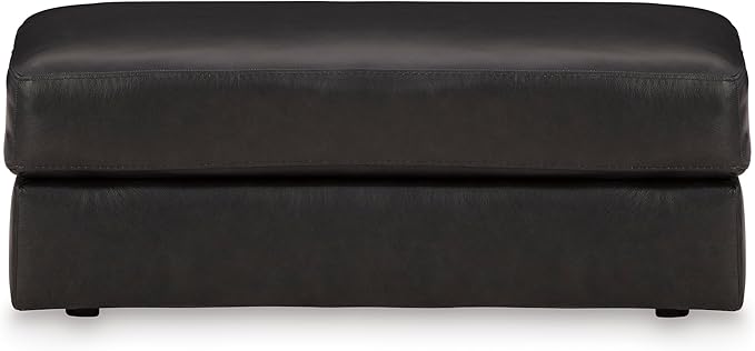 Signature Design by Ashley Amiata Contemporary Firmly Cushioned Leather Rectangular Ottoman, Black