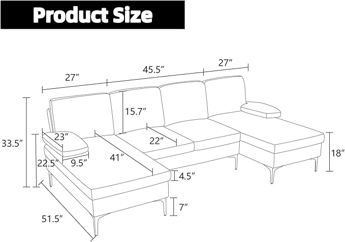 Sectional Couches for Living Room Furniture Sets, 4 Seat U Shaped Sectional Couch with Storage, Adjustable Couch with Armrests and Ottoman for Apartment, White