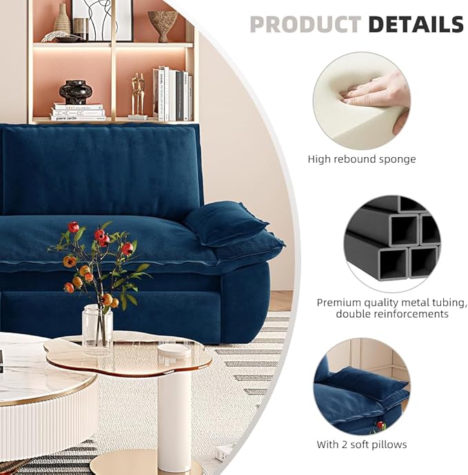 3-in-1 Convertible Sofa Bed Queen Size Pull Out Sleeper Sofa with Heavy Duty Metal Frame, Luxurious Velvet Upholstered Loveseat with 2 Pillows, Modern Folding Guest Bed for Living Room, Apartment