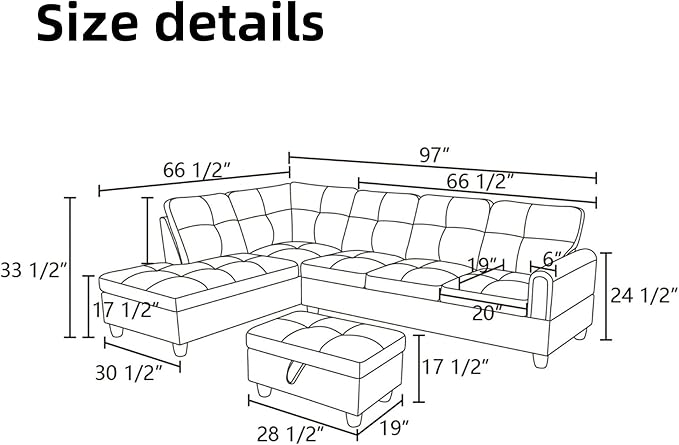 FONTOI L Shaped Sectional Couches for Living Room, Modern Modular Sectional Sofa with Ottoman Storage, Comfy L Shaped Couch with Chaise for Bedroom Apartment Furniture, Gray