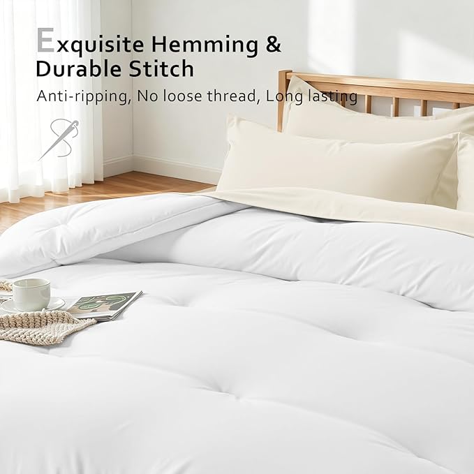 Comforters Full Size, All Season Quilted Bed Comforter, Ultra-Soft Down Alternative Duvet Insert with 4 Tabs, Lightweight Bedding Blanket - Machine Washable, White