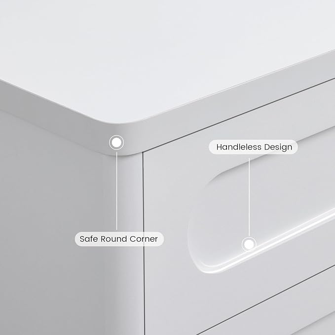 26.2" Tall Nightstand, 21.7" W Night Stand with 3 Storage Drawers, Wood Beside Table, Rounded Corner Design for Bedroom（White） - Image 4