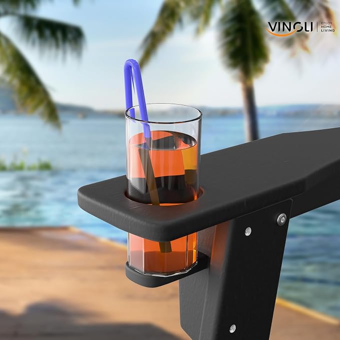 VINGLI Plastic Adirondack Chairs, Folding with Cup Holder, Waterproof HDPE Material, Comfortable 380lb Weight Capacity for Outdoor Pool Patio Lounge Chair Lawn Furniture Firepit (Black) - Image 2