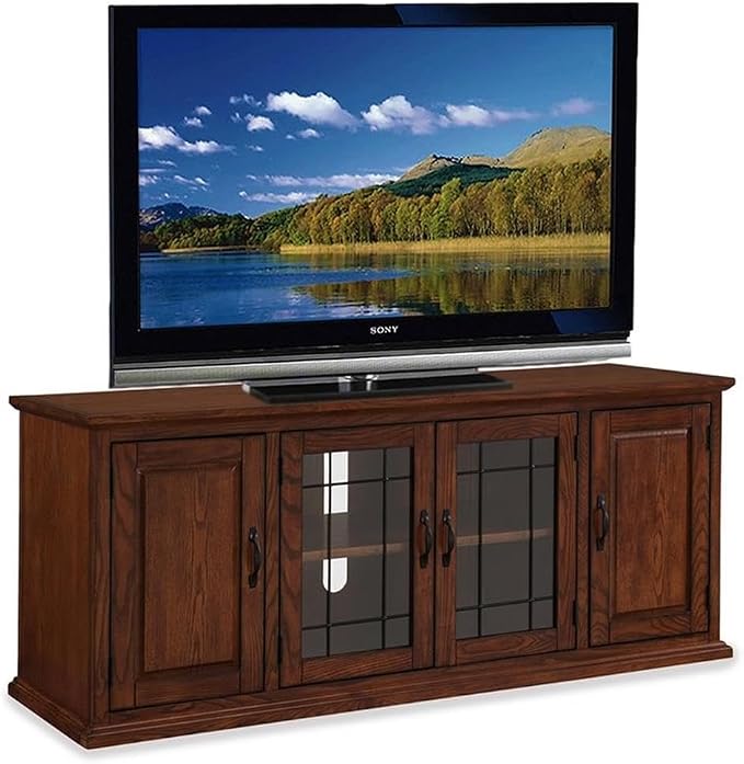 Leick Home 80360 Leaded Glass TV Stand For 65" TV's, Burnished Oak - Image 4