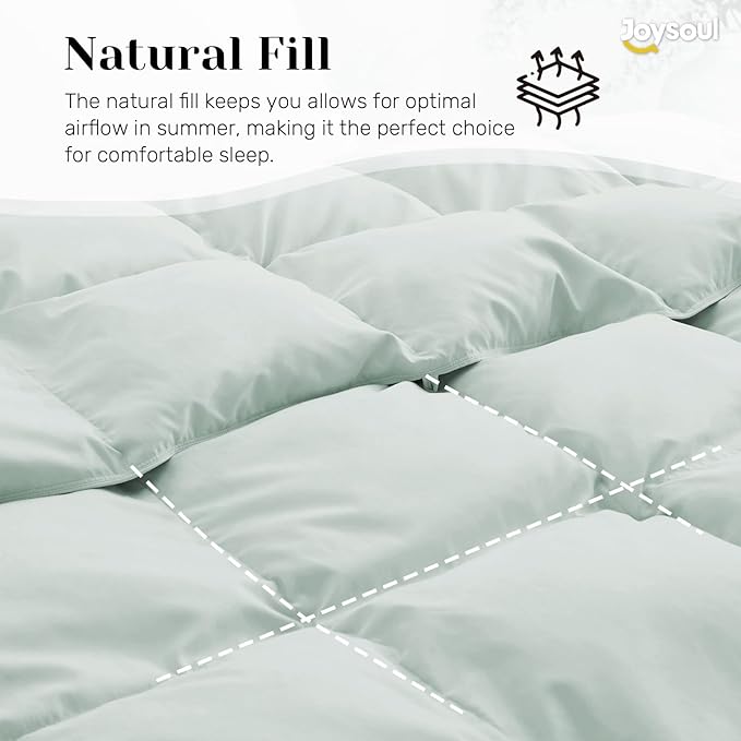 Joysoul Goose Feathers Fiber Comforter - Lightweight Ultra Soft Fabric Cover Breathable White Down Feather Fill, Light Green Twin Size Duvet Insert (68" X 88")