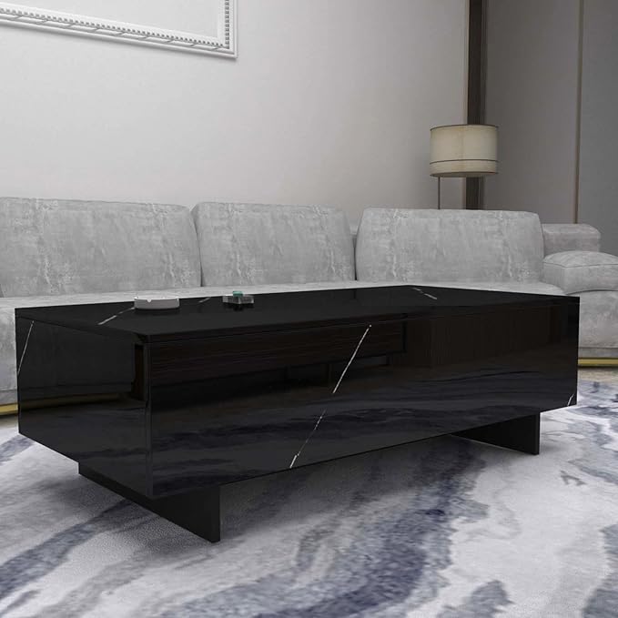 COSVALVE Marble Rectangle Coffee Tables for Living Room,Black Modern Side Table,Contemporary High Gloss Elegant Center Table for Waiting Area,41.3" Lx19.7 Wx13.8 H,Black