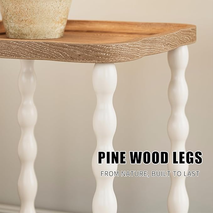 karlott End Table, 2-Tier Farmhouse Side Table, 18.9'' Handcrafted Weathered Wooden Nightstand Table, Pine Leg, Square Arc Small End Tables for Living Room, Small Space, Bedroom, Boho, Easy Assembly