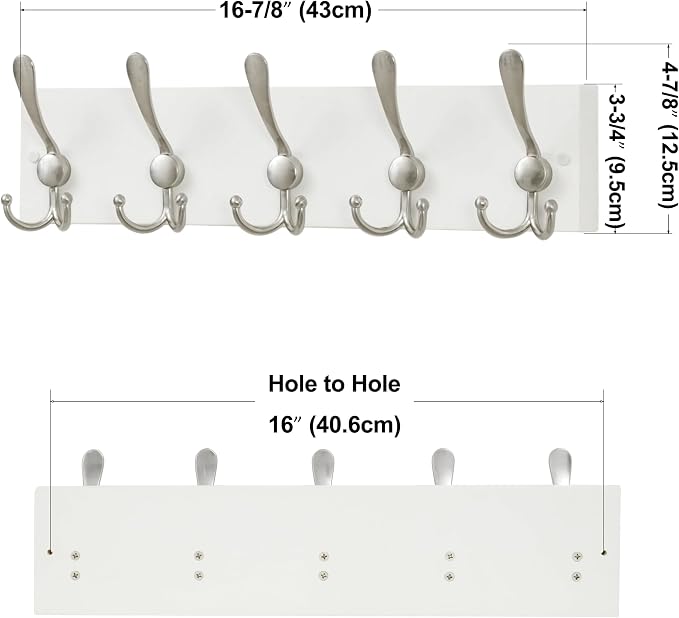 SKOLOO Creations White Solid Wood Wall Mounted Coat Rack, 5 Hooks, 16-7/8" Long - Kitchen, Mudroom, Entryway, Bathroom - Includes Mounting Hardware, Wall Coat Hanger, Towel Rack - Image 3