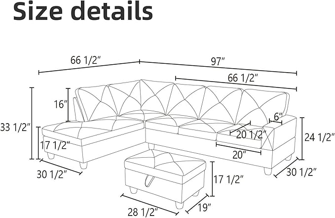 FONTOI L Shaped Sectional Couch Sofa, Modern Couches for Living Room, Comfy 4 Seat Modular Sectional Sofa with Ottoman Storage for Bedroom Apartment, White