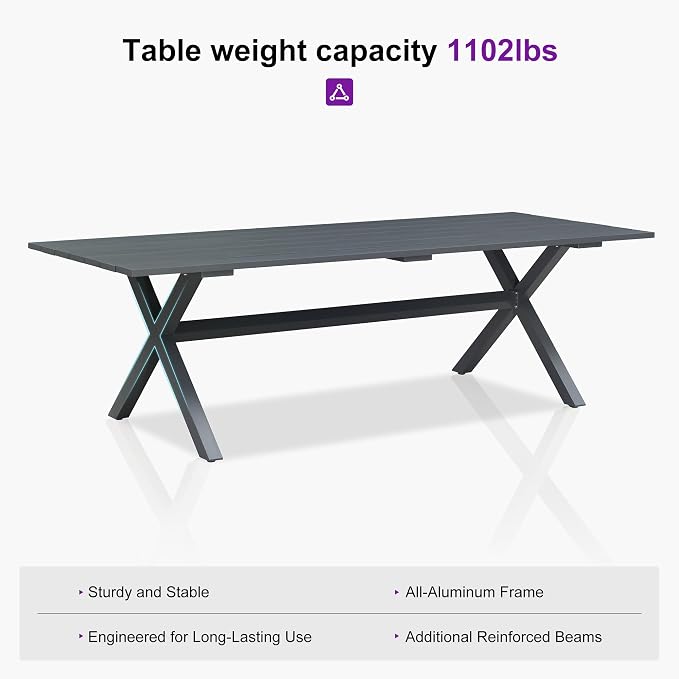 PURPLE LEAF Patio Dining Set for 10 All-Weather Wicker 11 Piece Aluminium Outdoor Table and Chairs Set Included Cushions for Backyard Indoor Decor Kitchen Modern Outdoor Furniture Set Grey and Navy - Image 5