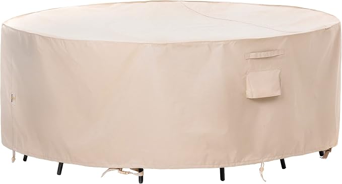 F&J Outdoors Patio Furniture Covers Waterproof UV Resistant Rip-stop Fabric Round Outdoor Furniture Covers, Beige, 84" Dia x 27.5" H by FJOutdoors
