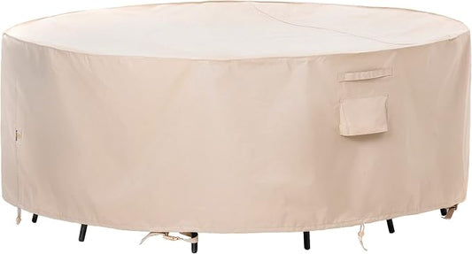 F&J Outdoors Patio Furniture Covers Waterproof UV Resistant Rip-stop Fabric Round Patio Table Cover Furniture Cover, Beige, 72" Dia x 27.5" H by FJOutdoors