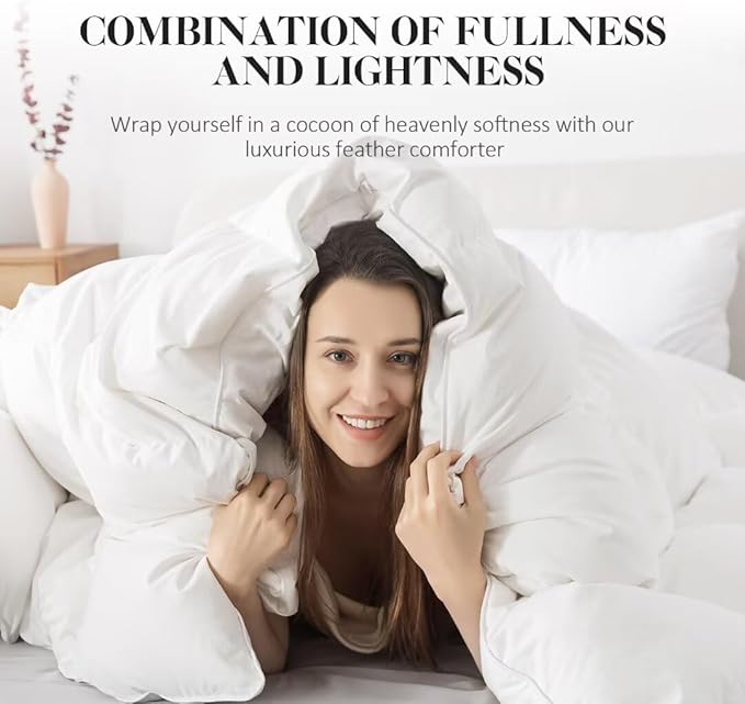 WhatsBedding Feather Down Fiber White Comforter,All Season Luxury Bed Comforter,Ultra Soft 100% Cotton Duvet Insert, Twin Size 68"x90"