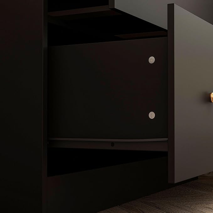 Hitow Wardrobe Armoire Closet with Mirror, 2 Door Wardrobe Cabinet with 2 Drawers & Extendable Hanging Rod, Bedroom Armoire Cabinet Clothes Organizer, Type A Black (35.5" W x 15.8" D x 70.8" H)