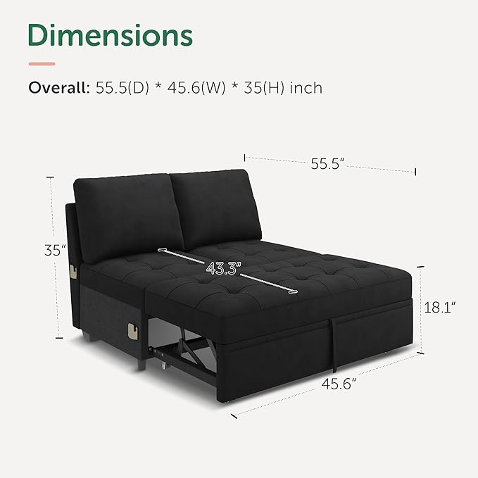 HONBAY Modular Sectional Sleeper Sofa with Pull Out Bed, Pull Out Bed for Sectional Couch, Black