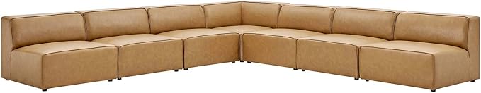 Modway Mingle Vegan Leather 7-Piece Sectional Sofa in Tan