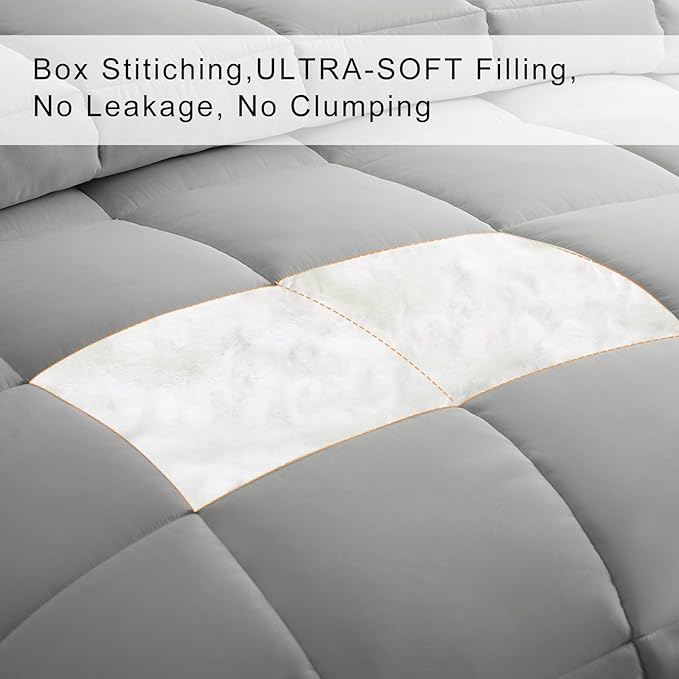 COHOME Premium Twin/Twin XL Size Comforter, All-Season Quilted Down Alternative Duvet Insert, Luxury Hotel GentleSoft Comforter with Anti-Clump Tech & 8 Tabs - Reversible - Light Grey 64x88 inches