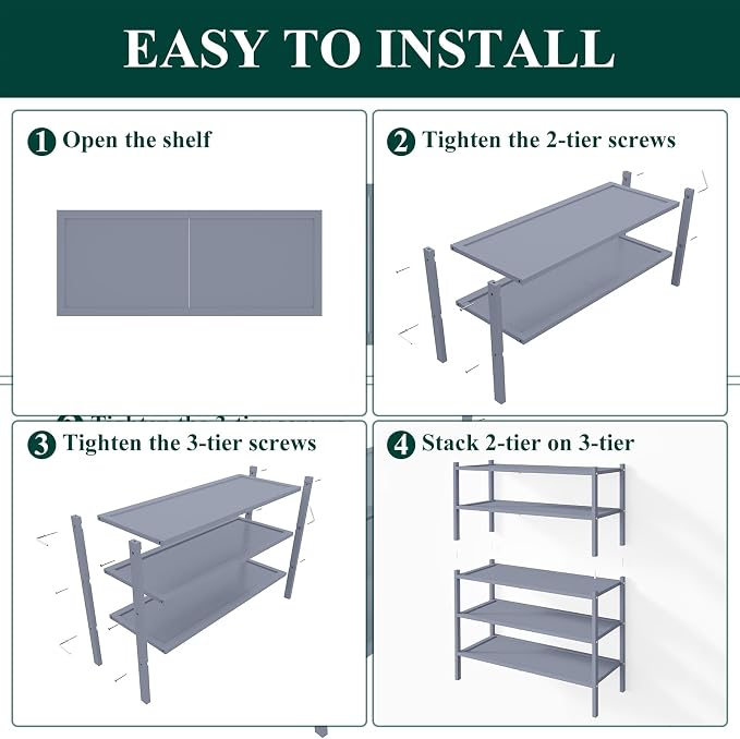 Smiry Bamboo Shoe Rack, 5 Tier Shoe Organizer for Entryway & Closet, Stackable Free Standing Storage Shelf for Shoes, Bags & Plants, Grey - Image 5