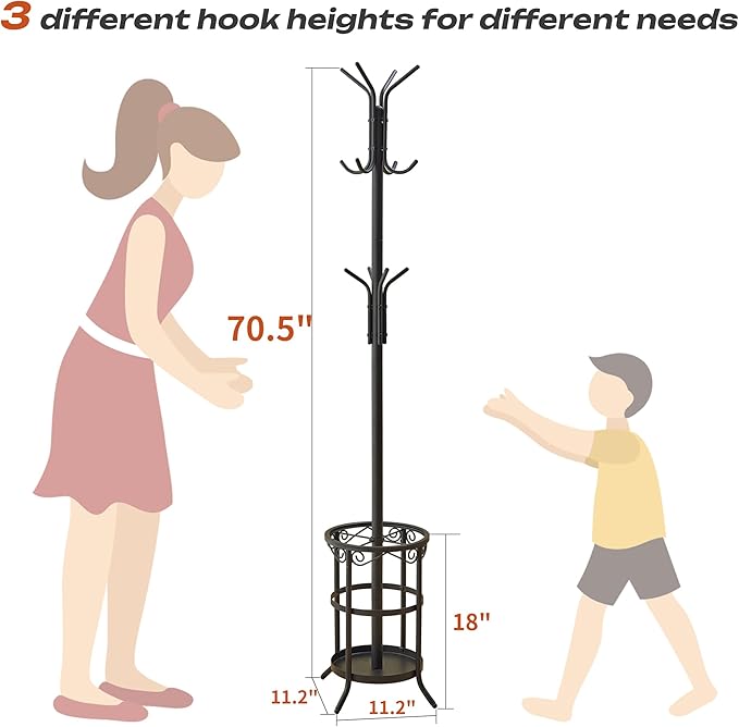 GHWIE Freestanding Coat Rack Stand with Umbrella Holder and Hat Hanger Organizer Rack - Image 5